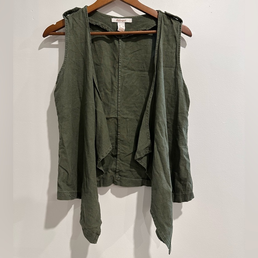 REVAMPED Linen Blend Open Front Vest‎